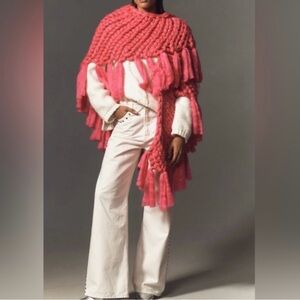 Anthropologie Chunky Bright Pink Knit Shawl